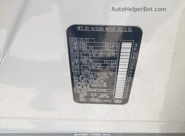 3PCAJ5BA6MF125984 2021 INFINITI QX50 White ძრავის განყოფილების ხედი