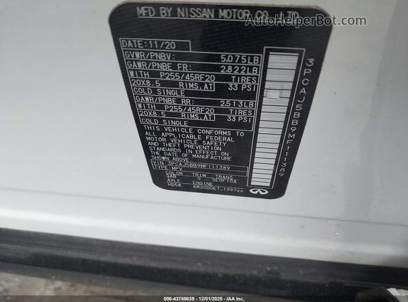 3PCAJ5BB9MF111389 2021 INFINITI QX50 White 