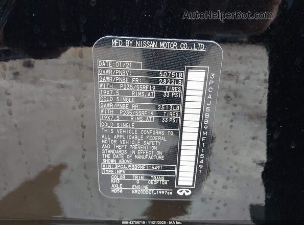 3PCAJ5BB9MF115491 2021 INFINITI QX50 Black ძრავის განყოფილების ხედი