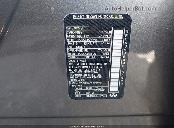 3PCAJ5BBXMF105990 2021 INFINITI QX50 Серый 