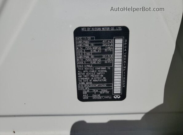 3PCAJ5CA1MF112624 2021 INFINITI QX50 White Вид наклейки з VIN-кодом