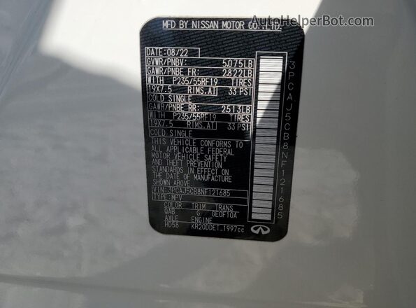 3PCAJ5CB8NF121685 2022 INFINITI QX50 White Սալոնի 360 աստիճան տեսք