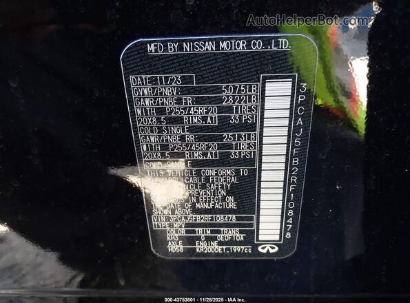 3PCAJ5FB2RF108478 2024 INFINITI QX50 Black Engine compartment view