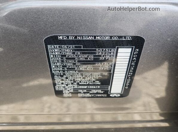 3PCAJ5J35NF102619 2022 INFINITI QX55 Gray Вид наклейки з VIN-кодом