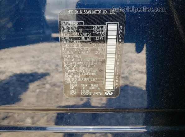 3PCAJ5LR4RF110847 2024 INFINITI QX55 Blue VIN კოდის სტიკერის ხედი