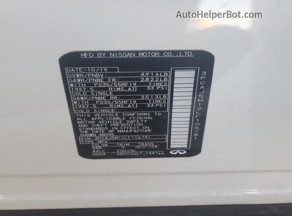 3PCAJ5M12LF106781 2020 INFINITI QX50 White სალონის 360-გრადუსიანი ხედი