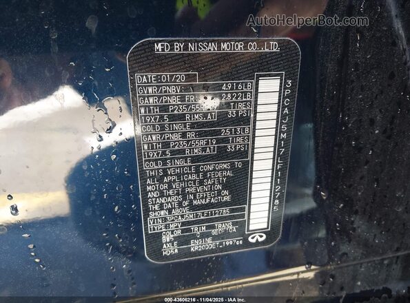 3PCAJ5M17LF112785 2020 INFINITI QX50 Blue 