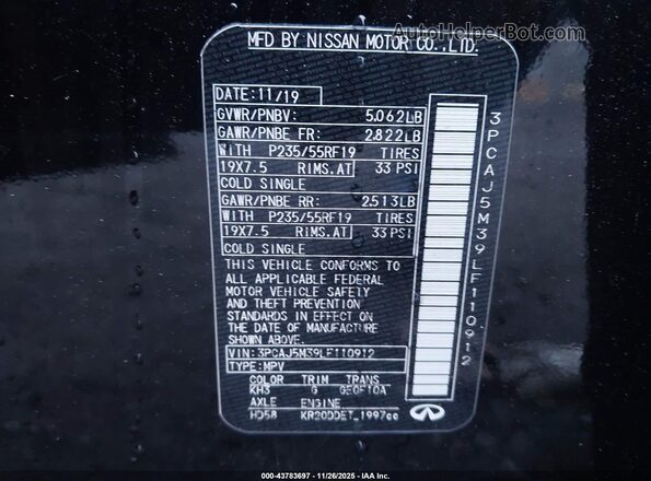 3PCAJ5M39LF110912 2020 INFINITI QX50 Black Շարժիչի բաժամունքի տեսք