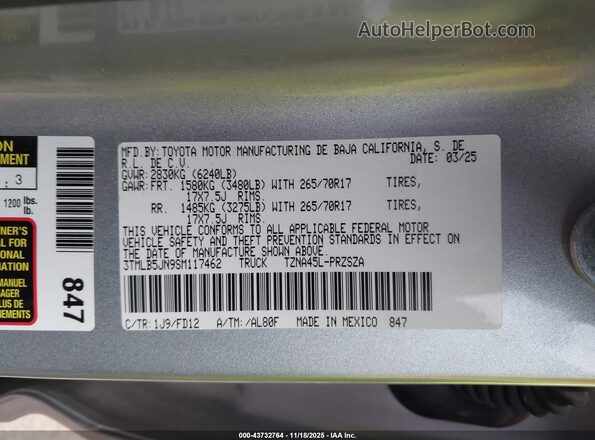 3TMLB5JN9SM117462 2025 TOYOTA TACOMA Silver 