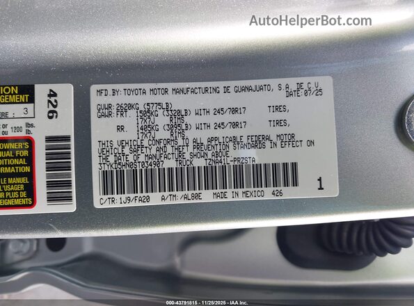 3TYKD5HN0ST034907 2025 TOYOTA TACOMA Silver 