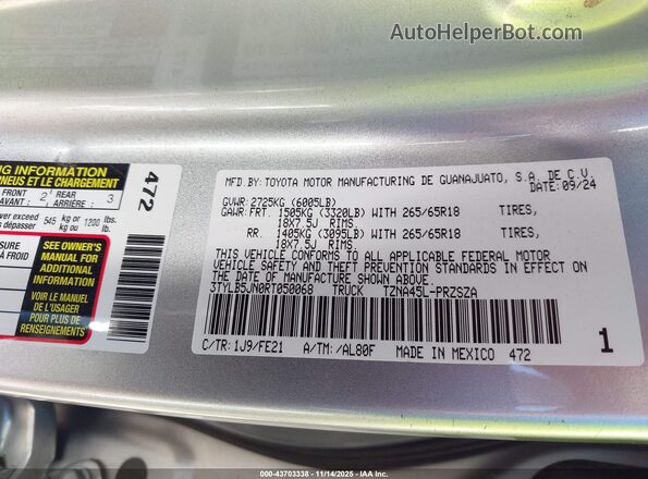 3TYLB5JN0RT050068 2024 TOYOTA TACOMA Silver Вид підкапотного простору