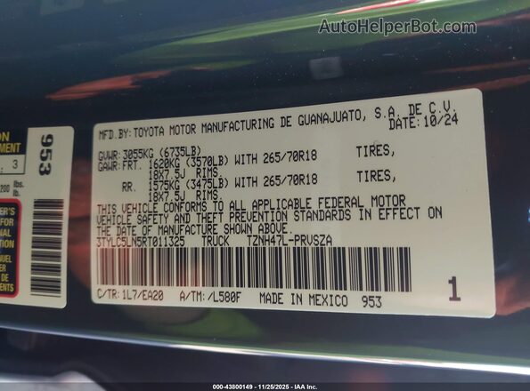 3TYLC5LN5RT011325 2024 TOYOTA TACOMA HYBRID Gray Շարժիչի բաժամունքի տեսք