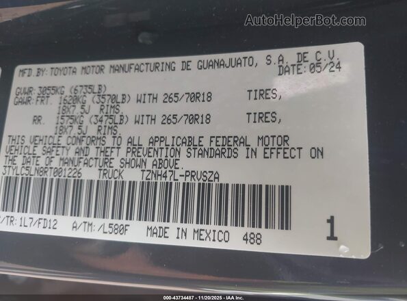 3TYLC5LN8RT001226 2024 TOYOTA TACOMA HYBRID Black ძრავის განყოფილების ხედი