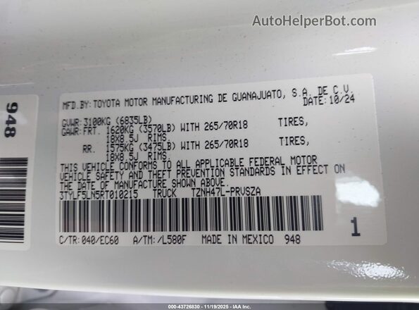 3TYLF5LN5RT010215 2024 TOYOTA TACOMA HYBRID Белый Вид подкапотного пространства