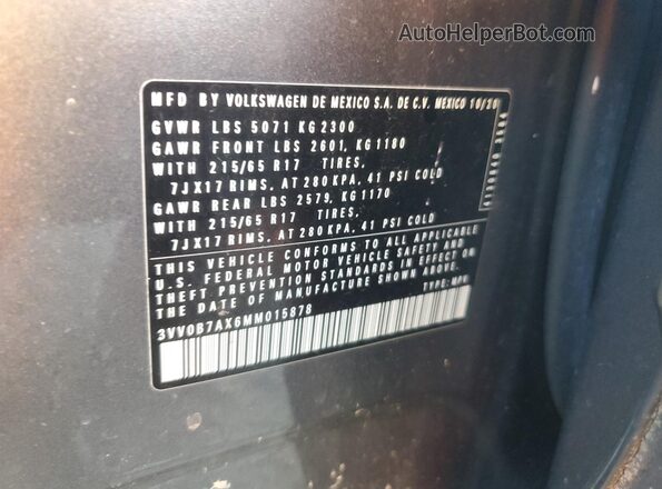 3VV0B7AX6MM015878 2021 VOLKSWAGEN TIGUAN Gray Vista de la etiqueta del VIN