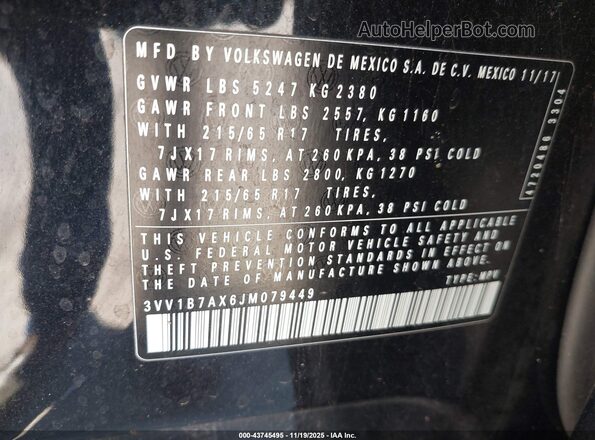 3VV1B7AX6JM079449 2018 VOLKSWAGEN TIGUAN Black Вид підкапотного простору