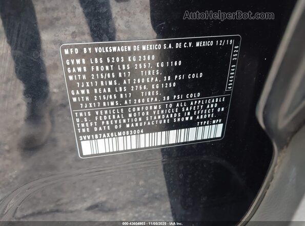 3VV1B7AX6LM083004 2020 VOLKSWAGEN TIGUAN Black Շարժիչի բաժամունքի տեսք