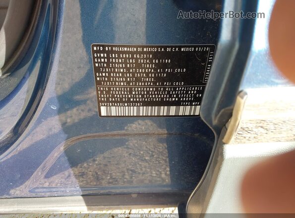 3VV2B7AX0LM137367 2020 VOLKSWAGEN TIGUAN Синий Вид подкапотного пространства