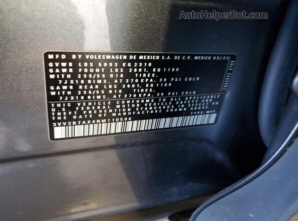 3VV2B7AX4NM110594 2022 VOLKSWAGEN TIGUAN Gray Widok wnętrza 360 stopni