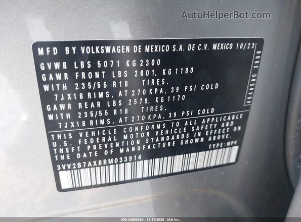 3VV2B7AX8RM033914 2024 VOLKSWAGEN TIGUAN Gray Engine compartment view