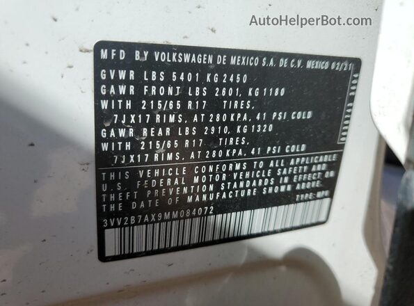 3VV2B7AX9MM084072 2021 VOLKSWAGEN TIGUAN White 