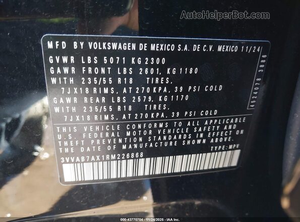 3VVAB7AX1RM226868 2024 VOLKSWAGEN TIGUAN Black Engine compartment view