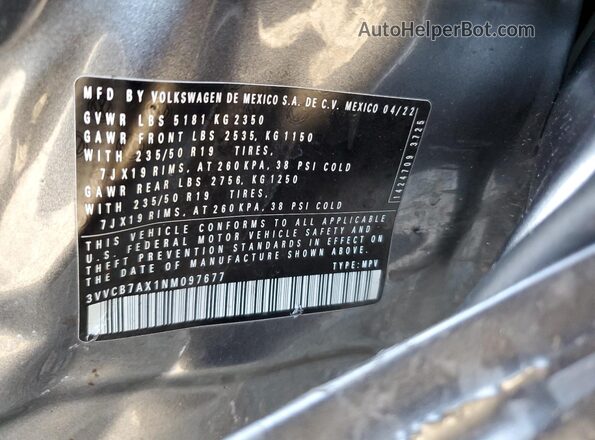 3VVCB7AX1NM097677 2022 VOLKSWAGEN TIGUAN Gray VIN sticker view