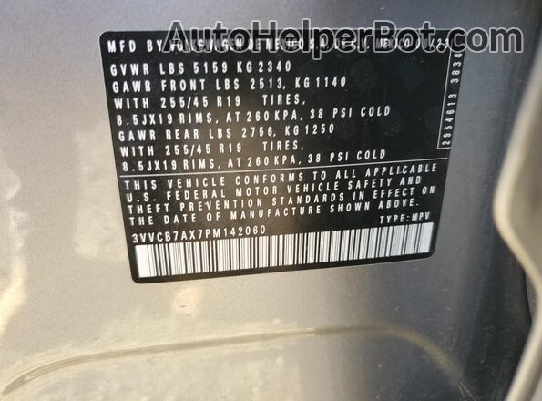 3VVCB7AX7PM142060 2023 VOLKSWAGEN TIGUAN Silver VIN կոդի պիտակի տեսք