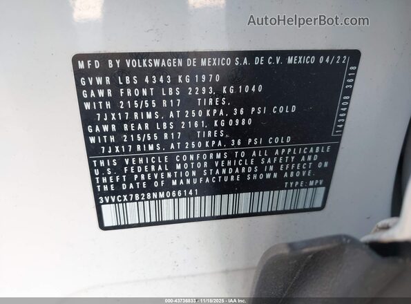 3VVCX7B28NM066141 2022 VOLKSWAGEN TAOS Белый Вид подкапотного пространства