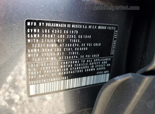 3VVDX7B22NM047461 2022 VOLKSWAGEN TAOS Gray 360 interior view