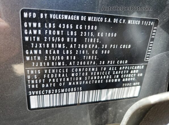 3VVEC7B28SM008515 2025 VOLKSWAGEN TAOS Gray Widok naklejki z numerem VIN
