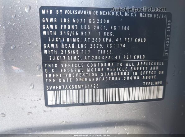 3VVFB7AX6RM151428 2024 VOLKSWAGEN TIGUAN Серебряный Вид подкапотного пространства