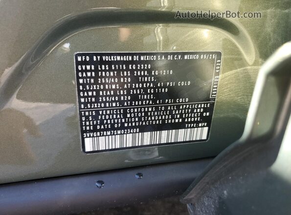 3VVGR7RM7SM023408 2025 VOLKSWAGEN TIGUAN Green Вид наклейки з VIN-кодом