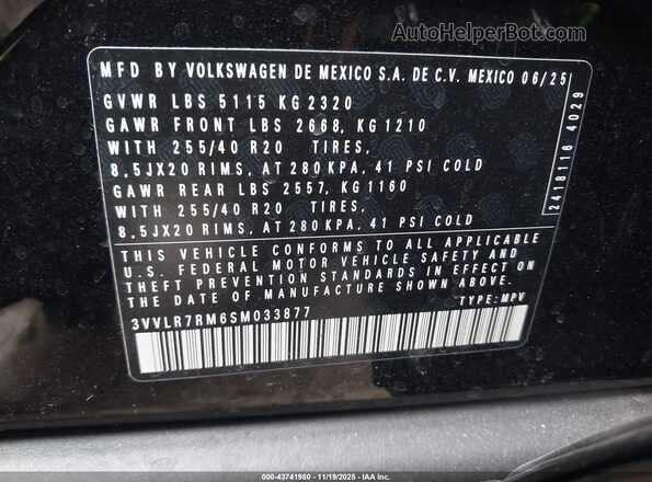 3VVLR7RM6SM033877 2025 VOLKSWAGEN TIGUAN Black Շարժիչի բաժամունքի տեսք