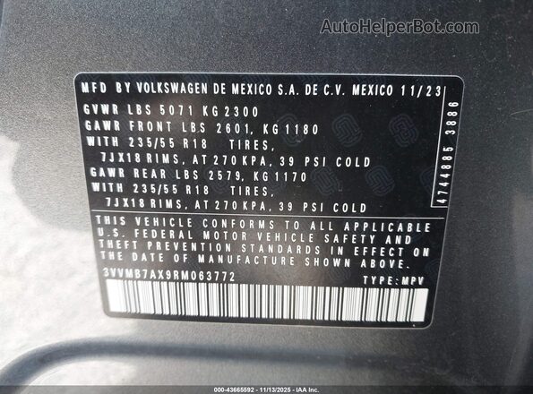 3VVMB7AX9RM063772 2024 VOLKSWAGEN TIGUAN Gray Вид підкапотного простору