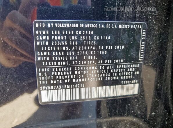 3VVNB7AX1RM116713 2024 VOLKSWAGEN TIGUAN Black Vista de la etiqueta del VIN