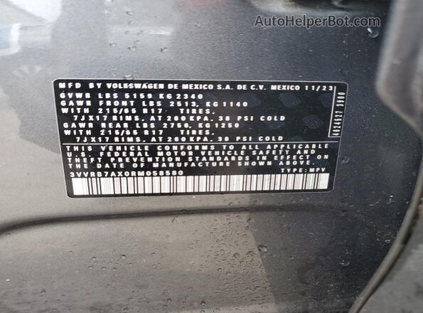 3VVRB7AX0RM058580 2024 VOLKSWAGEN TIGUAN Серый Вид наклейки с VIN-кодом