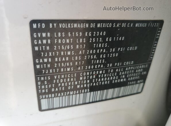 3VVRB7AX2PM041695 2023 VOLKSWAGEN TIGUAN White VIN sticker view