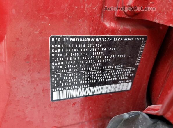 3VVUX7B23RM044333 2024 VOLKSWAGEN TAOS Red სალონის 360-გრადუსიანი ხედი