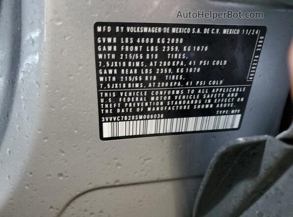 3VVVC7B28SM006036 2025 VOLKSWAGEN TAOS Gray სალონის 360-გრადუსიანი ხედი