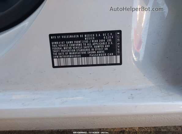3VW7M7BU0RM046446 2024 VOLKSWAGEN JETTA White Widok komory silnika