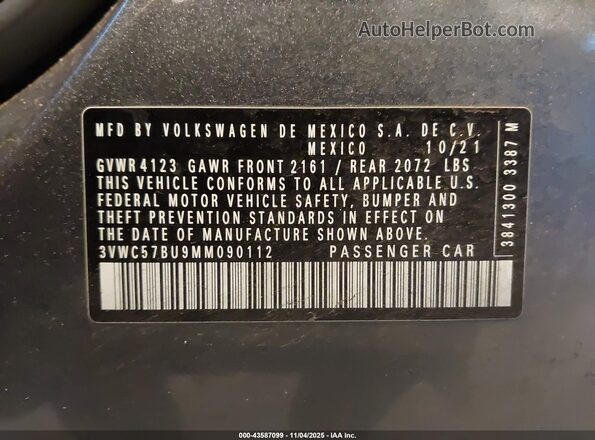 3VWC57BU9MM090112 2021 VOLKSWAGEN JETTA Gray Widok komory silnika