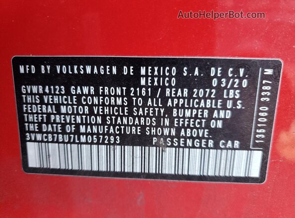 3VWCB7BU7LM057293 2020 VOLKSWAGEN JETTA Red Vista del compartimento del motor