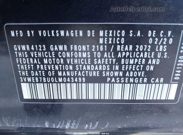3VWEB7BU0LM043499 2020 VOLKSWAGEN JETTA Black Engine compartment view