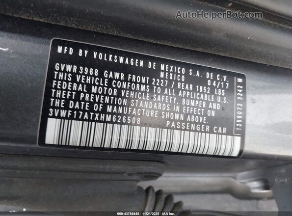 3VWF17ATXHM626508 2017 VOLKSWAGEN BEETLE Gray 