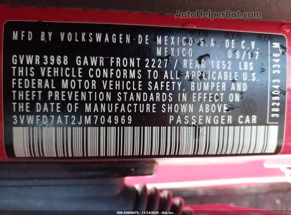 3VWFD7AT2JM704969 2018 VOLKSWAGEN BEETLE Красный Вид подкапотного пространства