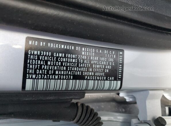 3VWJD7AT6KM706378 2019 VOLKSWAGEN BEETLE White VIN կոդի պիտակի տեսք