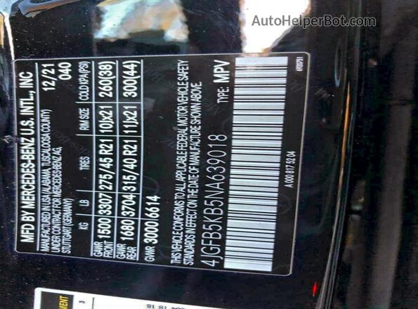 4JGFB5KB5NA639018 2022 MERCEDES-BENZ GLE Black 