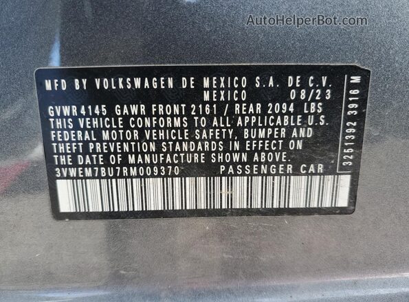 3VWEM7BU7RM009370 2024 VOLKSWAGEN JETTA Серый Вид наклейки с VIN-кодом