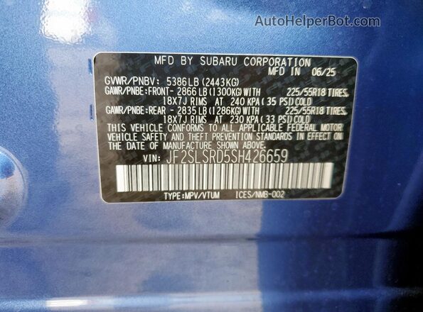 JF2SLSRD5SH426659 2025 SUBARU FORESTER Blue 